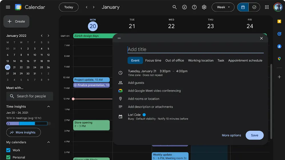 Google Agenda bénéficie d’un petit lifting